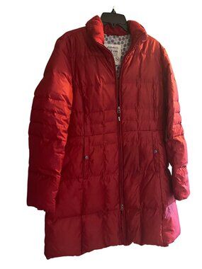 Eddie Bauer Womens Red Goose Down Jacket Size XL long coat double zipper coat